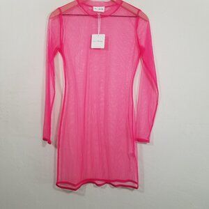 NWT Love + Harmony Sheer Mini Dress Long Sleeve Pink Lightweight Size M
